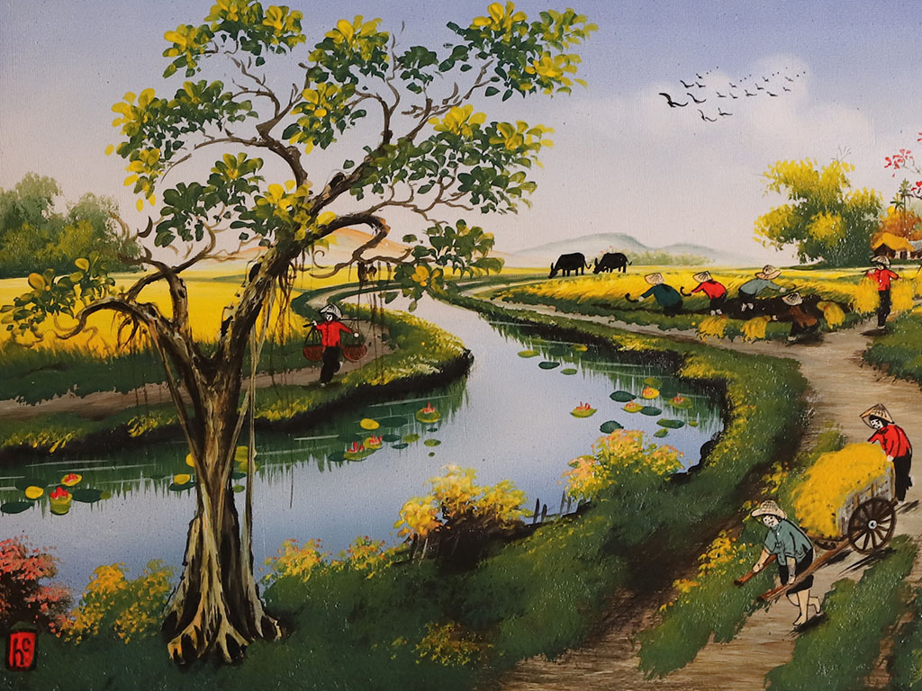 Tranh sứ bát tràng vẽ đồng quê 2 95x55cm 3