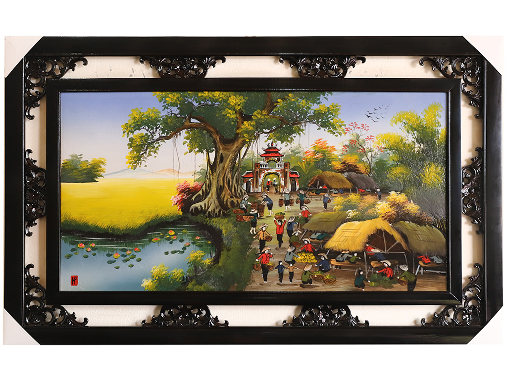 Tranh sứ Bát Tràng vẽ phiên chợ quê 3 95x55cm 1