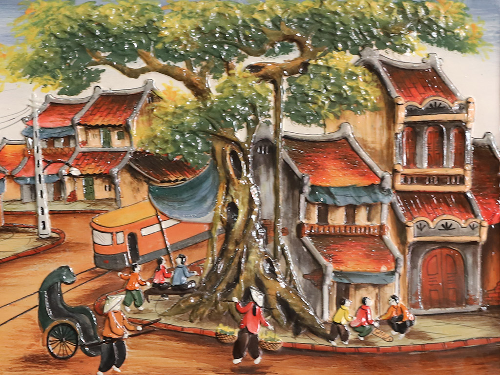 Tranh sứ Bát Tràng vẽ cảnh phố cổ Hà Nội 95x55cm 3