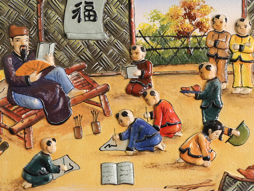 Tranh sứ Bát Tràng vẽ thầy đồ dậy học 95x55cm 2