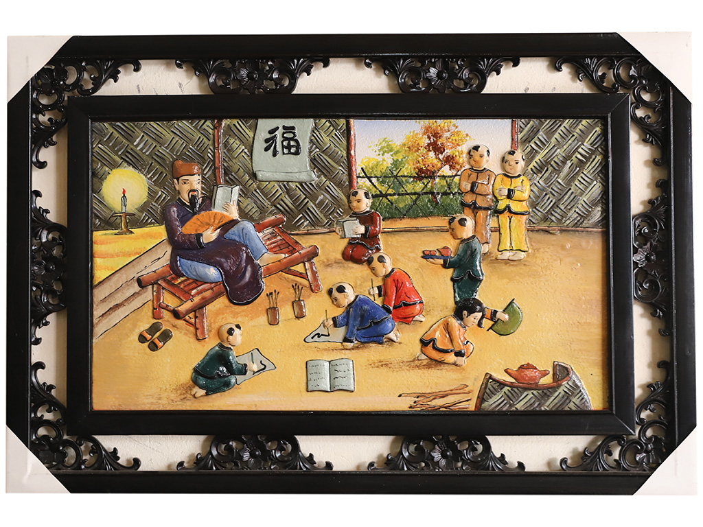Tranh sứ Bát Tràng vẽ thầy đồ dậy học 95x55cm 1