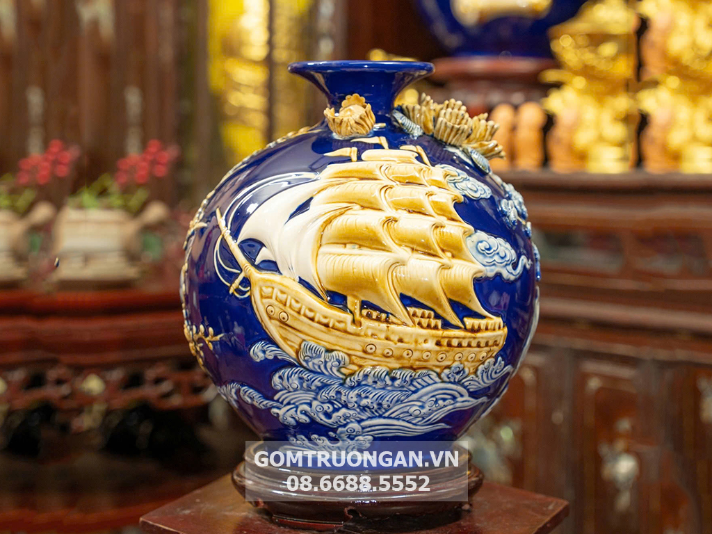 Bình hút lộc mệnh thủy đắp nổi Thuận Buồm Xuôi Gió 30cm 1