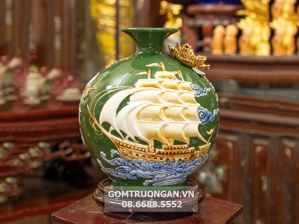 Bình hút lộc mệnh mộc đắp nổi Thuận Buồm Xuôi Gió 27cm 1