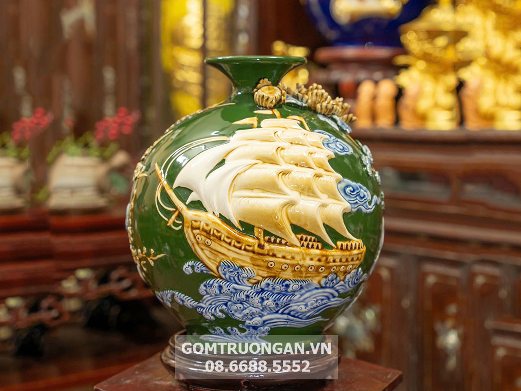 Bình hút lộc mệnh mộc đắp nổi Thuận Buồm Xuôi Gió 30cm 1