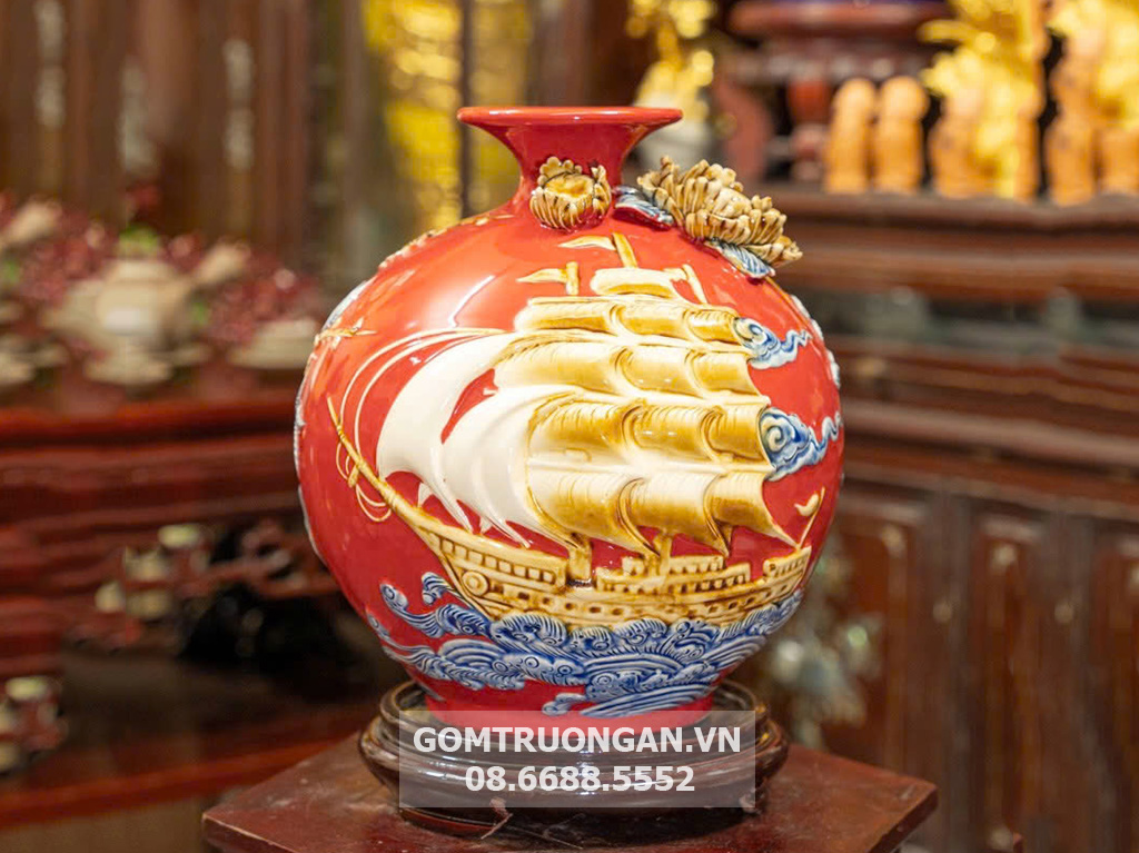 Bình hút lộc mệnh hỏa đắp nổi Thuận Buồm Xuôi Gió 27cm 1