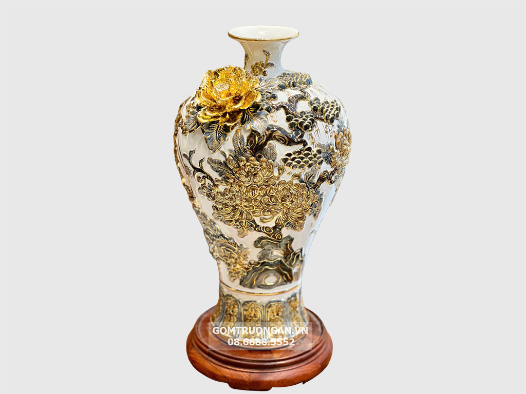 Mai bình men trắng đắp nổi Thuận Buồm Xuôi Gió kênh bong vẽ vàng cao cấp 55 2