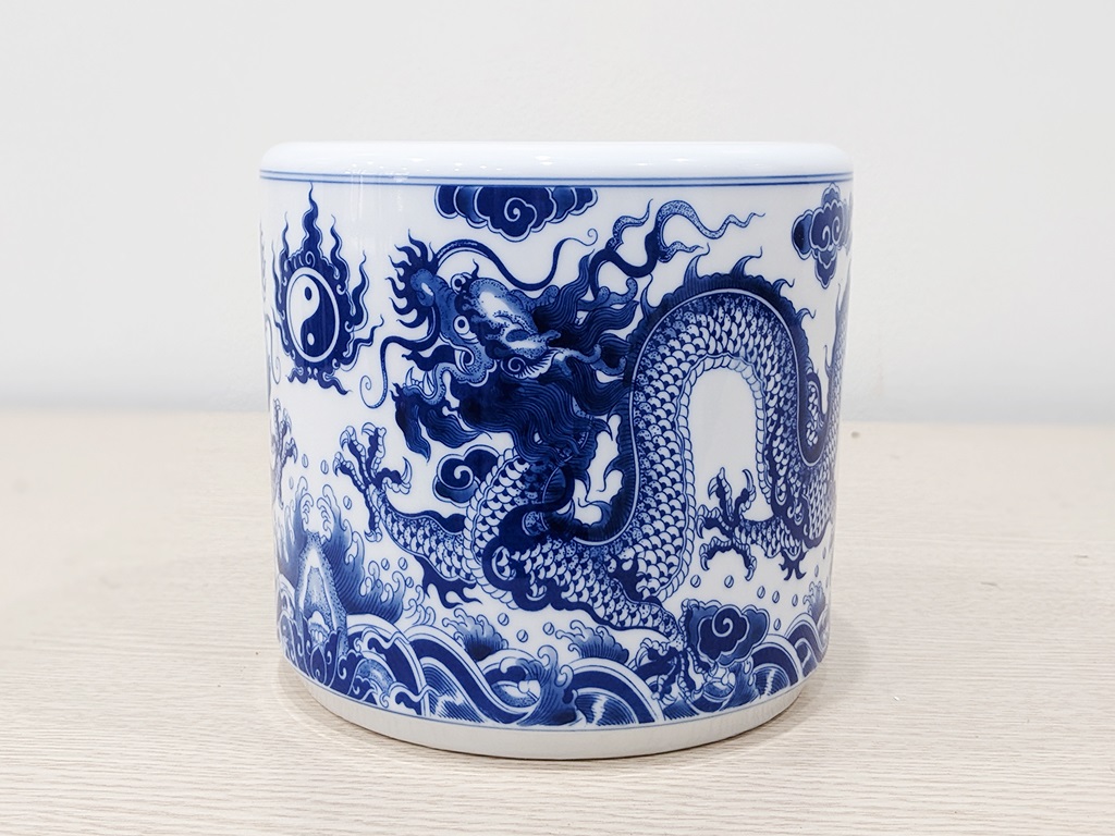 Bát hương Bát Tràng rồng men lam Trường An 16cm 2