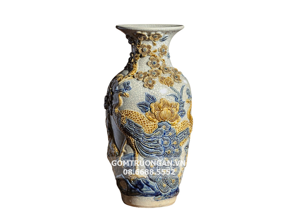 Lộc bình men rạn nổi cao cấp Công Đào Trường Xuân 42cm 1