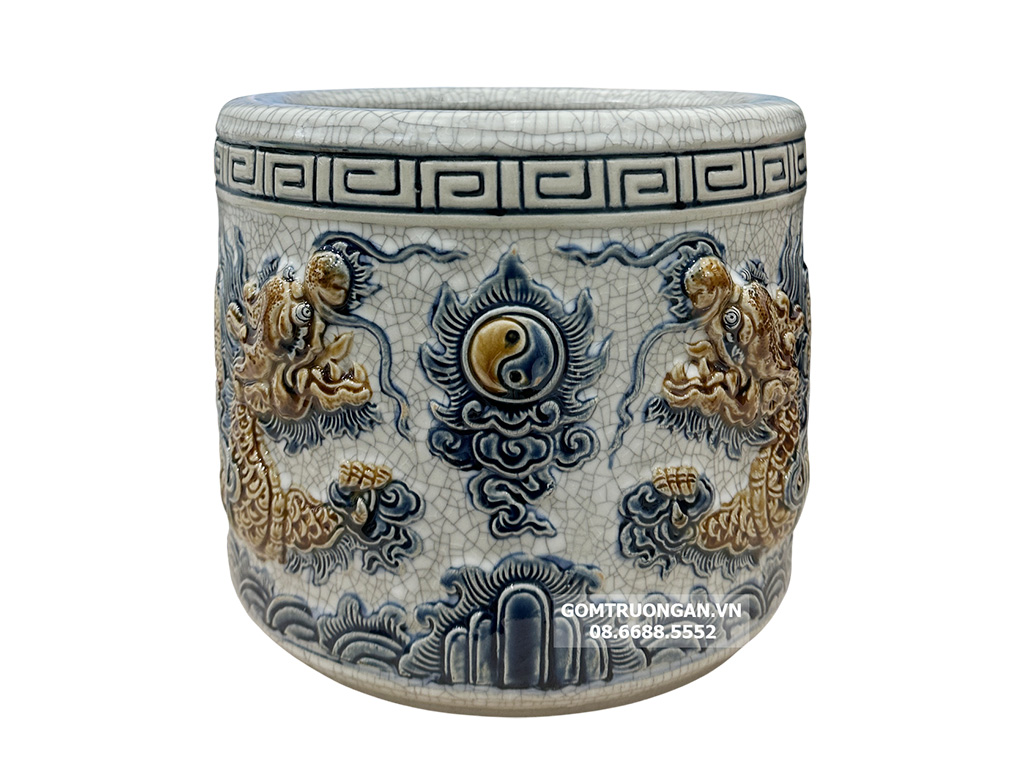 Bát hương men rạn nổi rồng cao cấp Trường Xuân đường kính 18cm 1