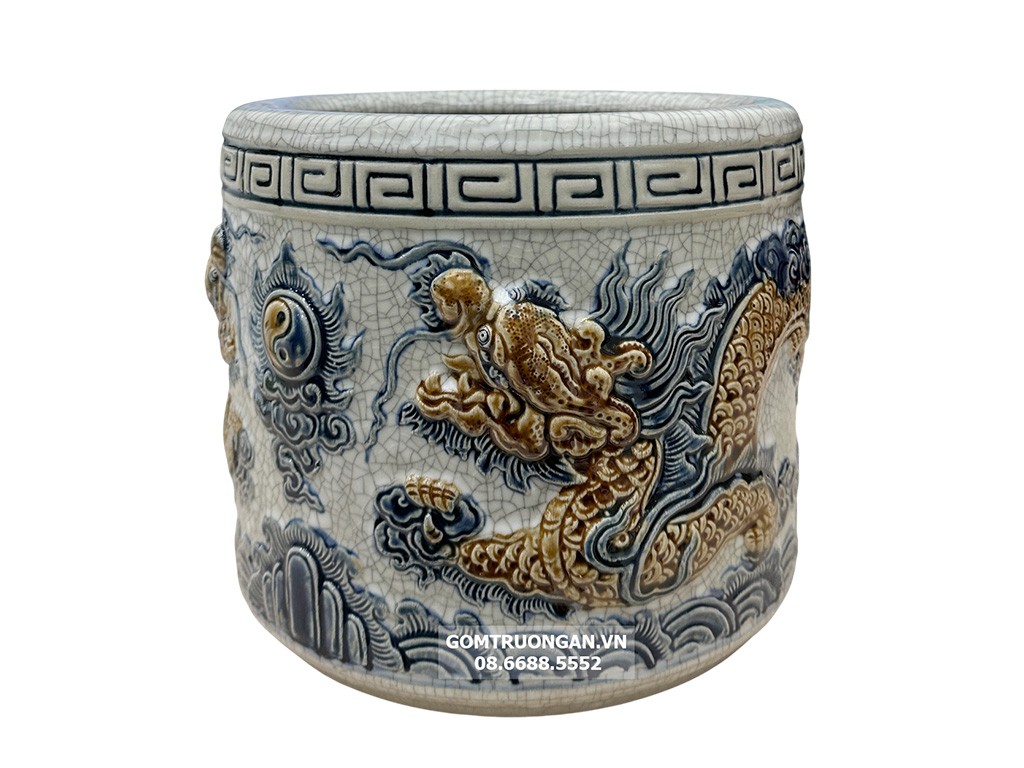 Bát hương men rạn nổi rồng cao cấp Trường Xuân đường kính 30cm 2
