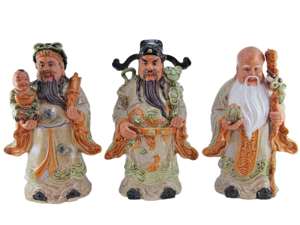 Tượng sứ Phúc Lộc Thọ men rạn cổ cao 30cm 1