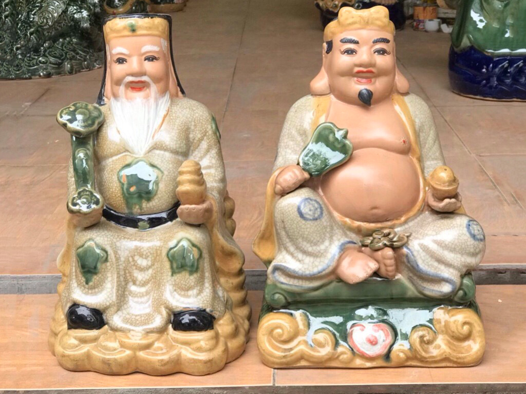 Tượng sứ Thần Tài Thổ Địa kỷ vàng cao 30cm 2