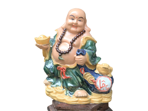 Tượng sứ Di Lặc kéo túi lộc S1 cao 43cm 1