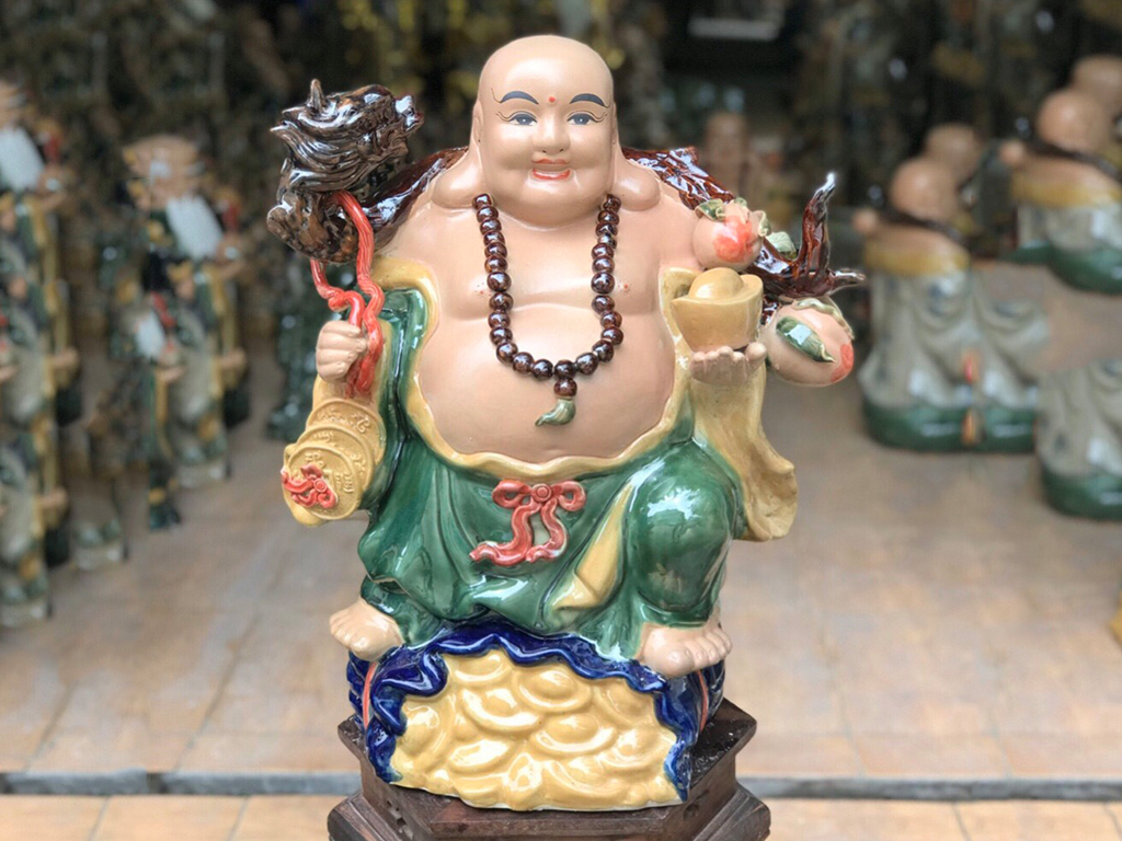 Tượng sứ Di Lặc men màu ghánh tiền hào cao 50cm 2