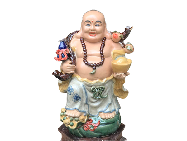 Tượng sứ Di Lặc men rạn ghánh hồ lô đào cao 52cm 1