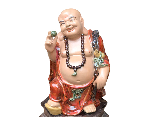 Tượng sứ Di lặc men màu dáng đứng cầm ngọc cao 43cm 1