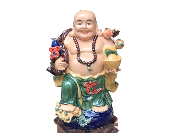 Tượng sứ Di Lặc men màu ghánh hồ lô đào cao 52cm 1