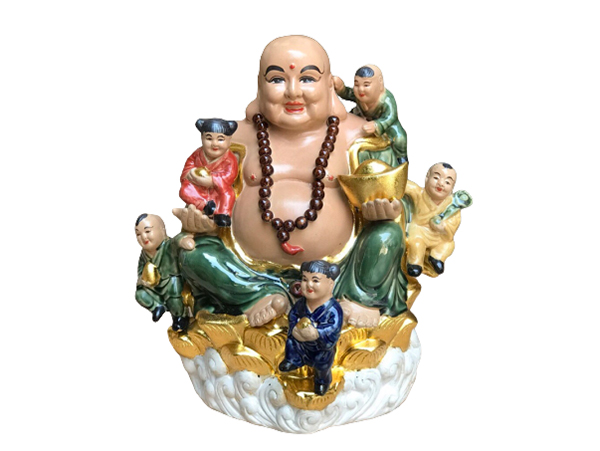 Tượng sứ Di Lặc ngũ phúc ngồi đài sen cao 38cm 1