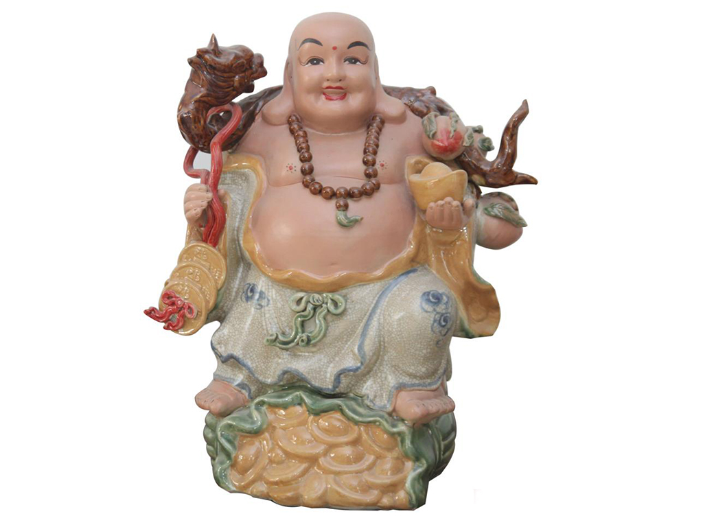 Tượng sứ Di Lặc men rạn ghánh tiền đào cao 50cm 2