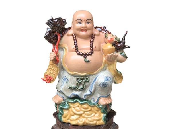 Tượng sứ Di Lặc men rạn ghánh tiền đào cao 50cm 1