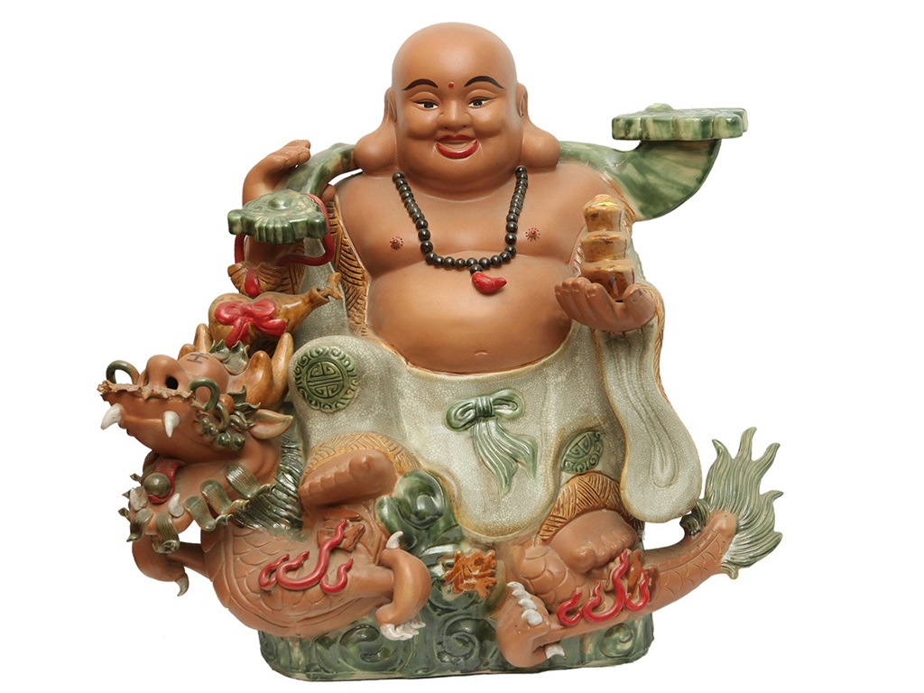 Tượng sứ Di lặc men rạn cưỡi Rồng cao 70cm 1