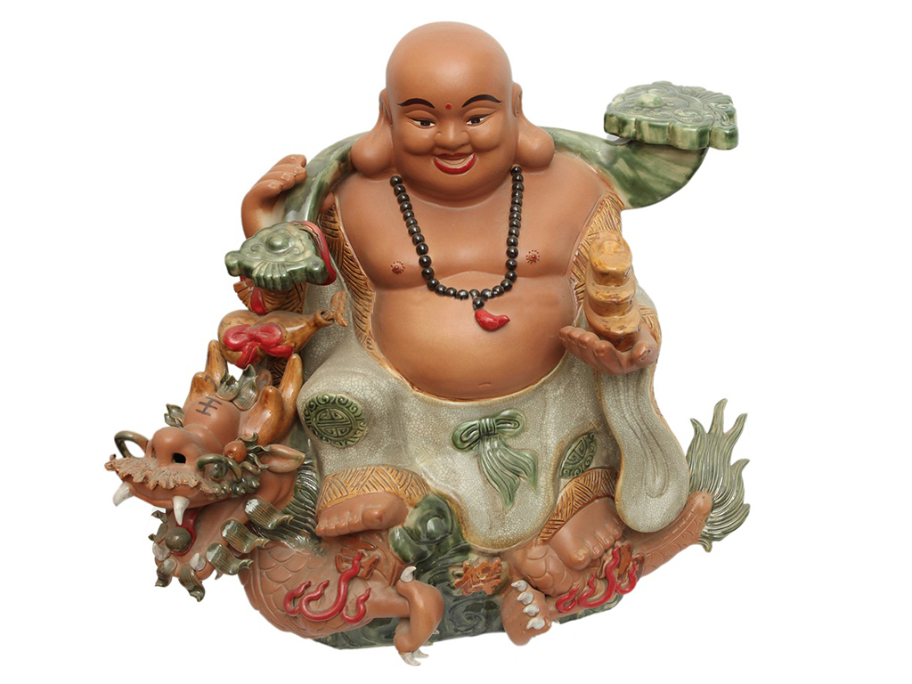 Tượng sứ Di lặc men rạn cưỡi Rồng cao 70cm 2