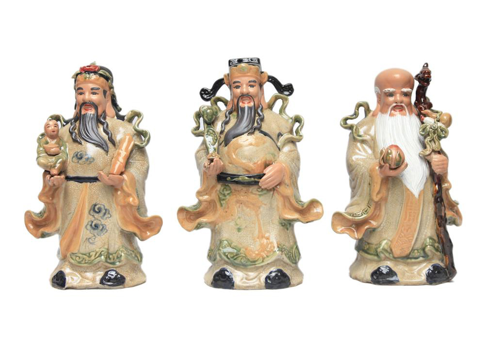 Tượng sứ Phúc Lộc Thọ men rạn cao 40cm 2