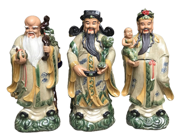 Tượng sứ Phúc Lộc Thọ men rạn cao 70cm 1