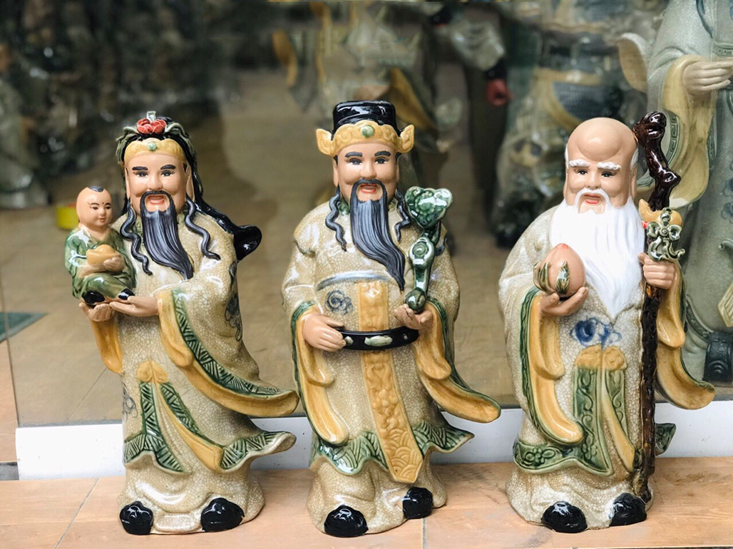 Tượng sứ Phúc Lộc Thọ men rạn cao 45cm 2