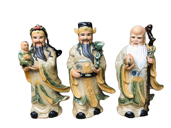 Tượng sứ Phúc Lộc Thọ men rạn cao 45cm 1