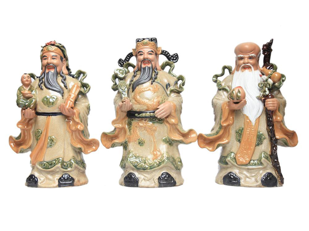 Tượng sứ Phúc Lộc Thọ men rạn cao 60cm 2