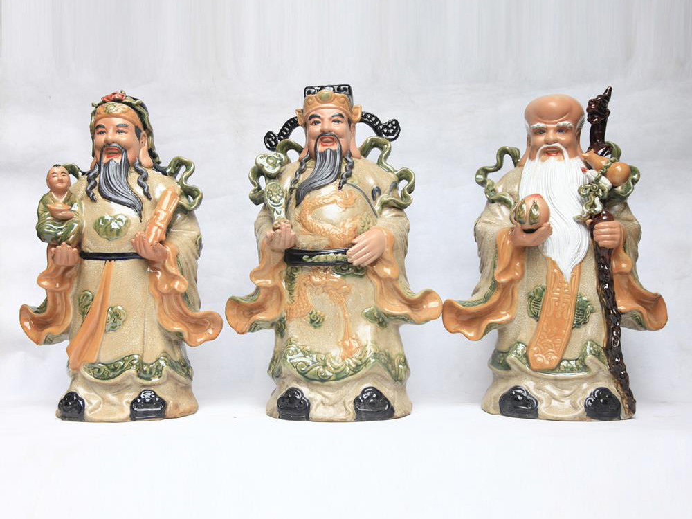 Tượng sứ Phúc Lộc Thọ men rạn cao 60cm 3