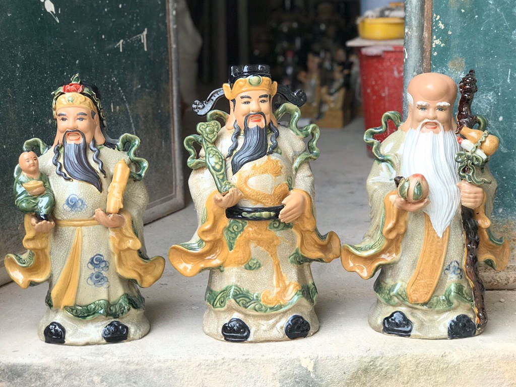 Tượng sứ Phúc Lộc Thọ men rạn cao 60cm 4