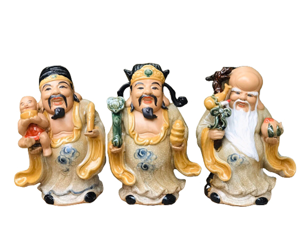 Tượng sứ Phúc Lộc Thọ men rạn no đủ cao 30cm 1