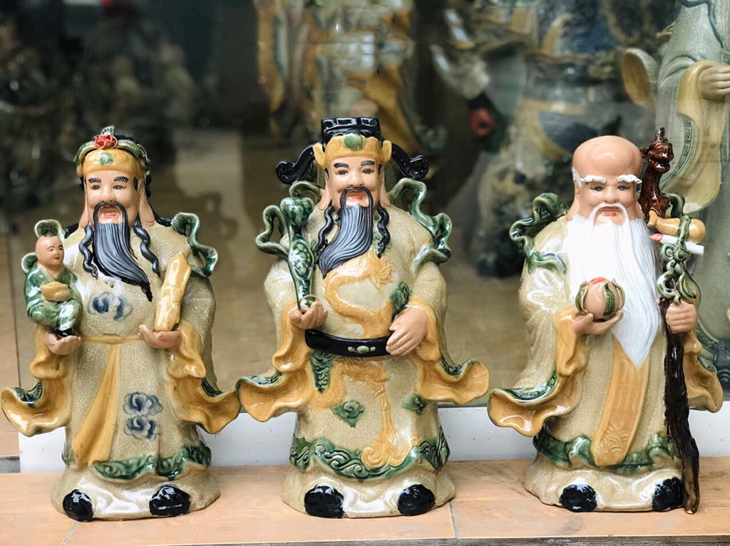 Tượng sứ Phúc Lộc Thọ men rạn cao 50cm 2
