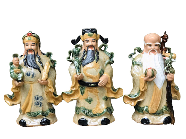 Tượng sứ Phúc Lộc Thọ men rạn cao 50cm 1