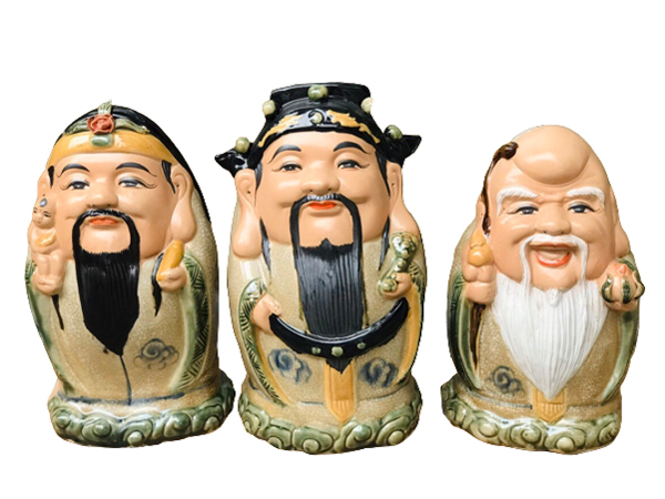 Tượng sứ Phúc Lộc Thọ men rạn dáng trứng cao 32cm 1