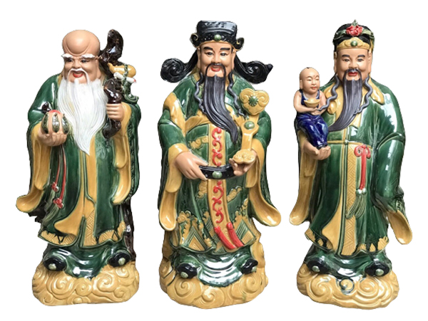 Tượng sứ Phúc Lộc Thọ men xanh cao 70cm 1