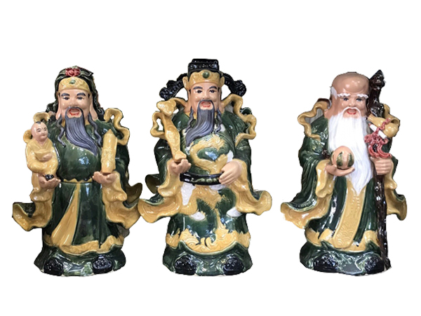 Tượng sứ Phúc Lộc Thọ men xanh cao 40cm 1