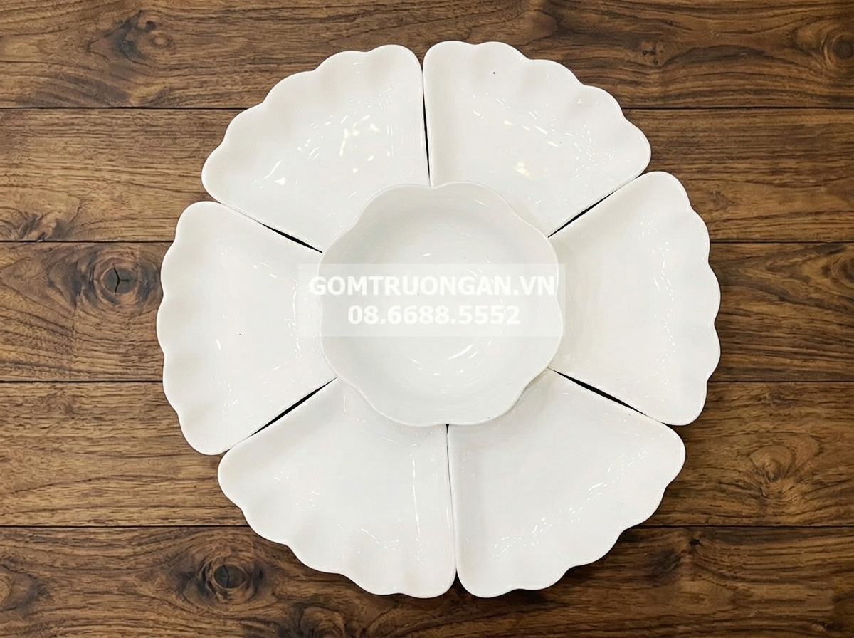 Bộ bát đĩa Bát Tràng mâm cúng gia tiên men trắng 7 món 45cm 1