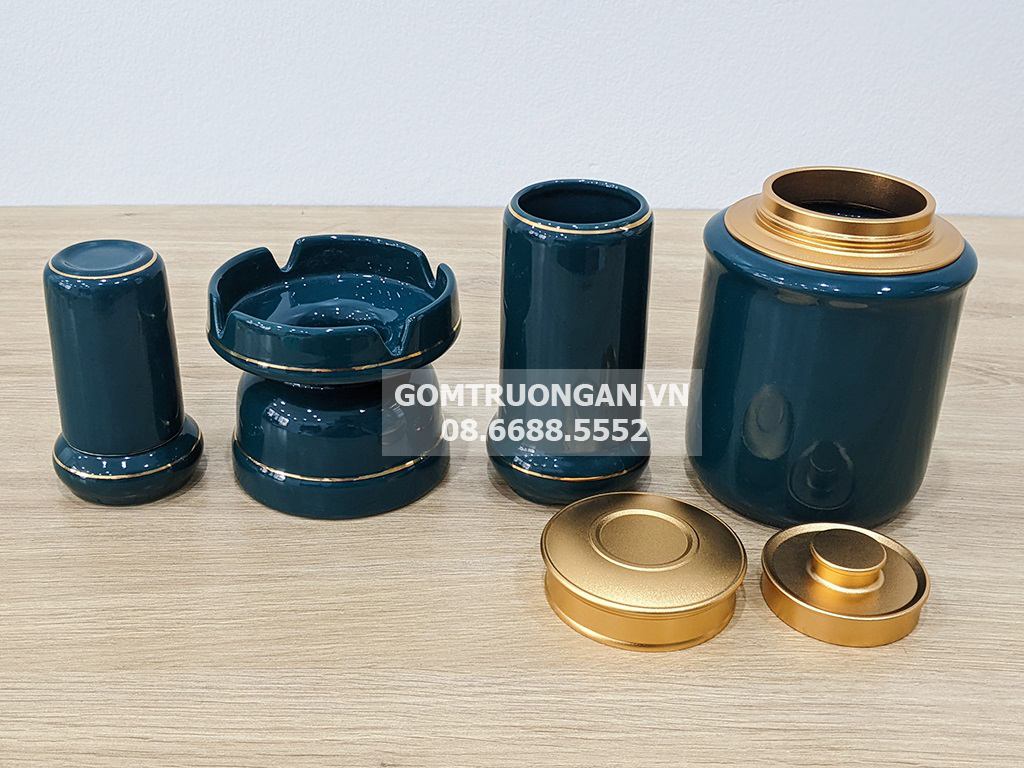 Ấm Chén Bát Tràng men xanh Mallard Hào Gia Phú Quý đầy đủ 6