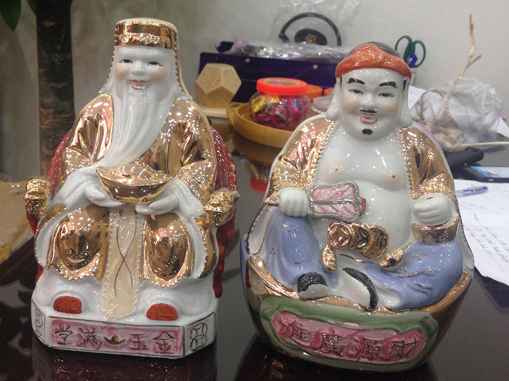 Tượng Thần Tài Thổ Địa trắng vàng kim cao 18cm 2