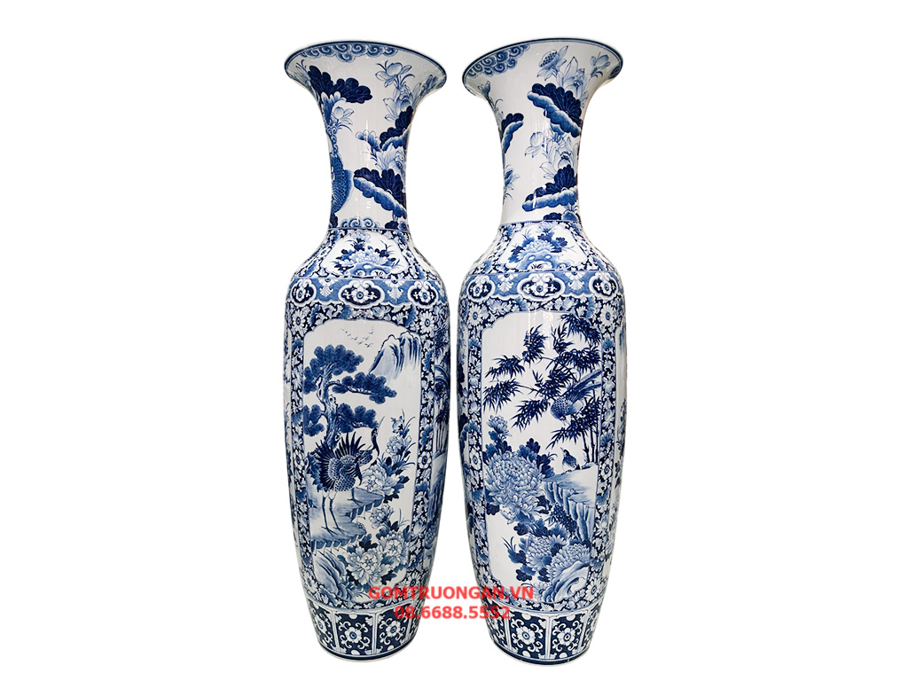 Lọ lục bình Bát Tràng men lam hàng khử Tứ Quý 1m3 3