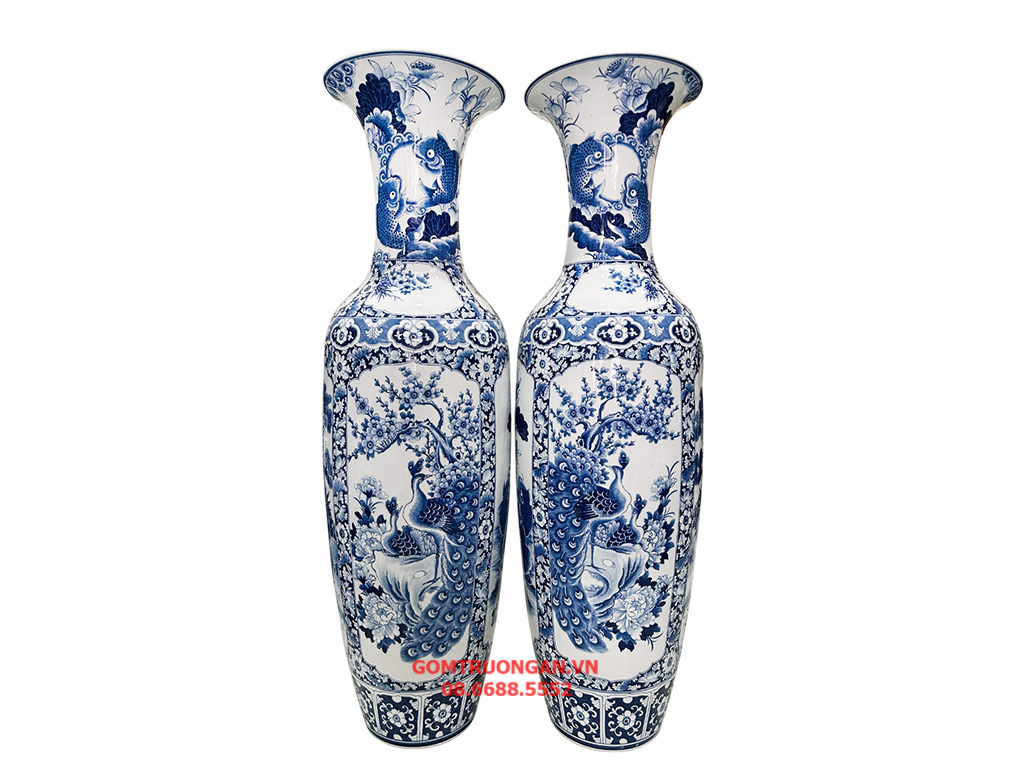 Lọ lục bình Bát Tràng men lam hàng khử Tứ Quý 1m3 1