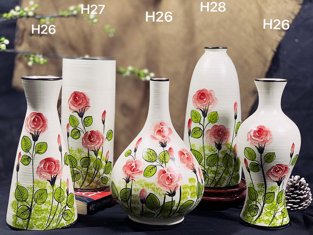 Lọ hoa Bát Tràng vẽ hoa hồng combo 3 1