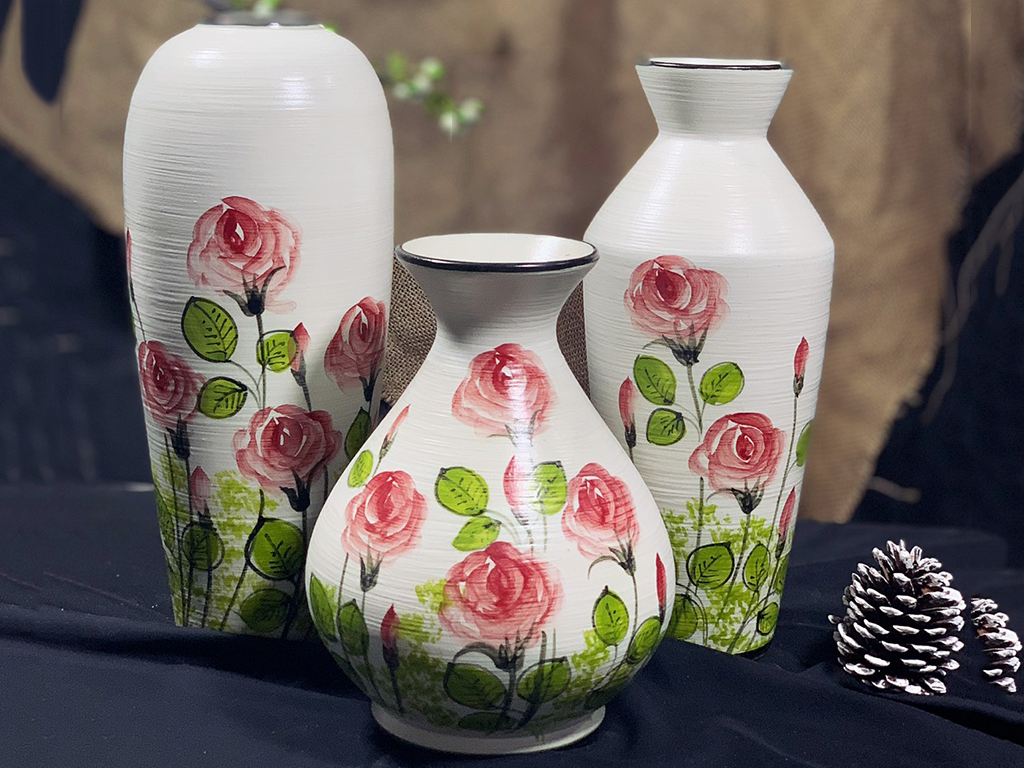 Lọ hoa Bát Tràng vẽ hoa hồng combo 5 1