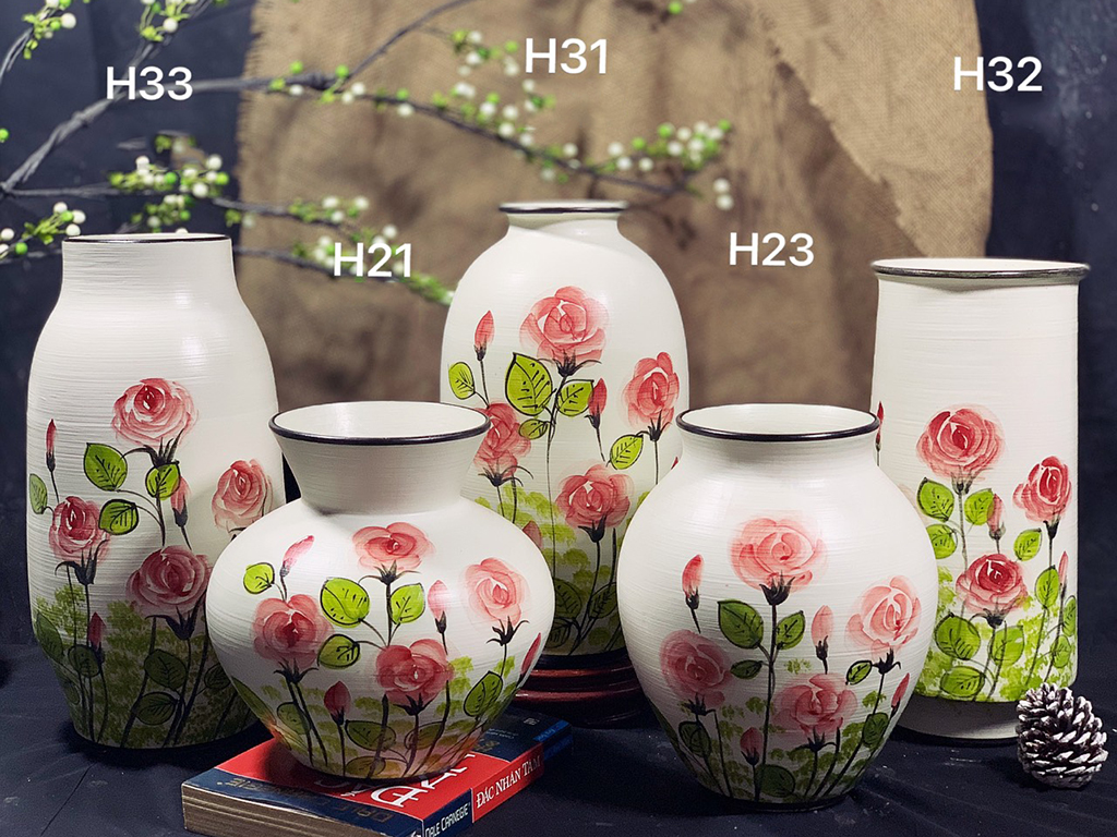 Lọ hoa Bát Tràng vẽ hoa hồng combo 6 1