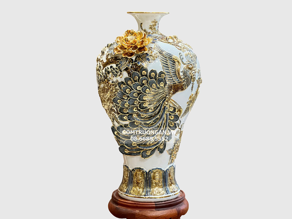 Mai bình men trắng đắp nổi Công Danh Phúc Quý kênh bong vẽ vàng cao cấp 55 2