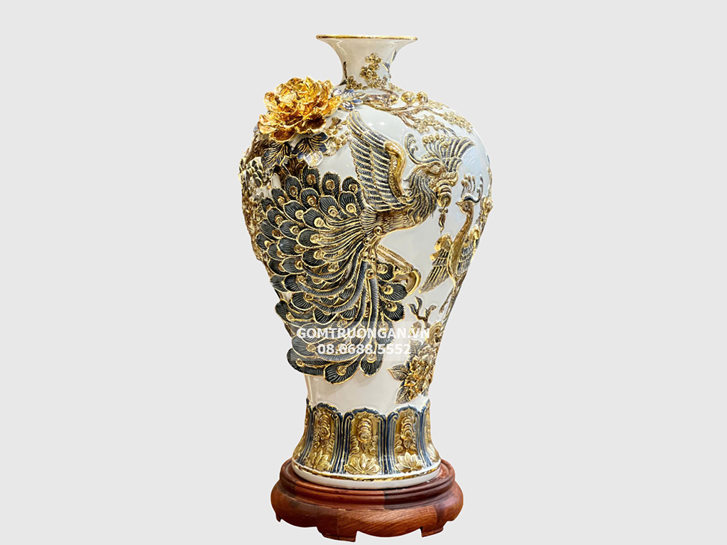 Mai bình men trắng đắp nổi Công Danh Phúc Quý kênh bong vẽ vàng cao cấp 55 3