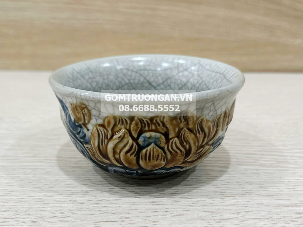 Bát thờ men rạn nổi Trường Xuân hoa sen 1